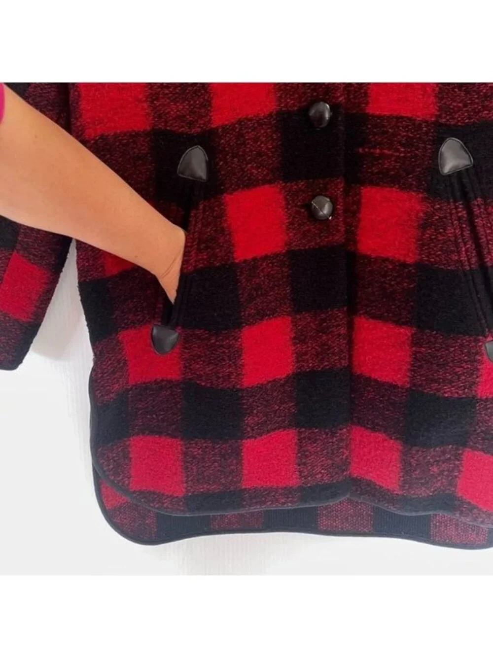 Isabel Marant Etoile Gabrie Plaid Checkered Wool Blend Coat Red and Black Medium